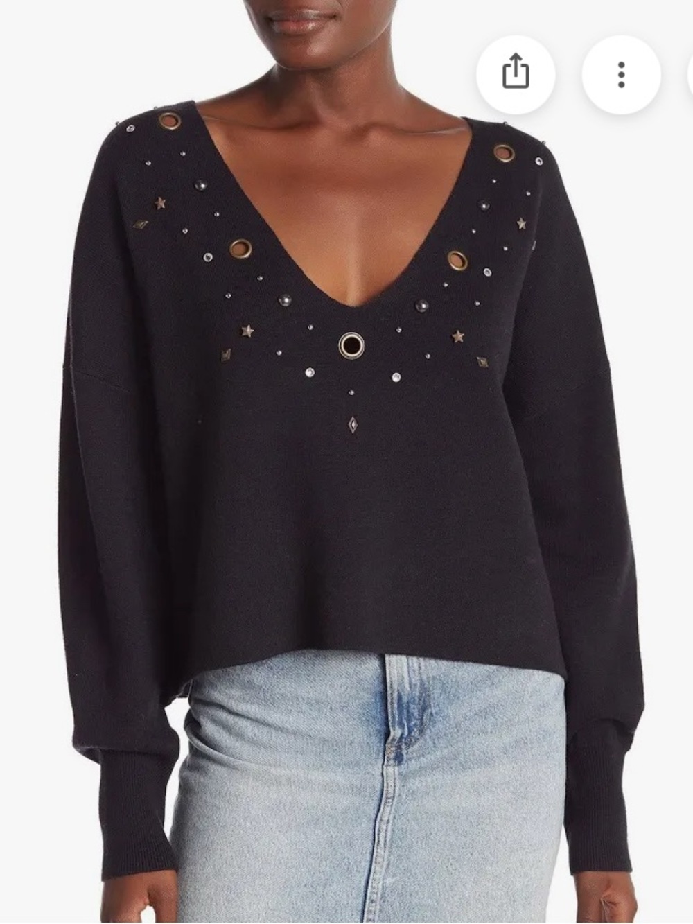 Wildfox Black V‑Neck Embellished Sweater NWOT